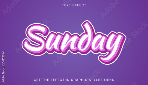 Sunday 3D soft pink script text effect graphic style with typography template editable lettering creative headline resource software illustration branding identity