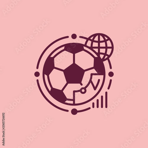 A graphic icon showing a sports ball and global data analytics