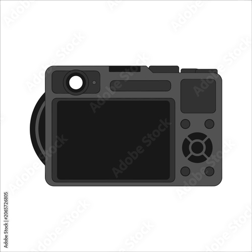 Flat vector illustration showing the back of a digital camera