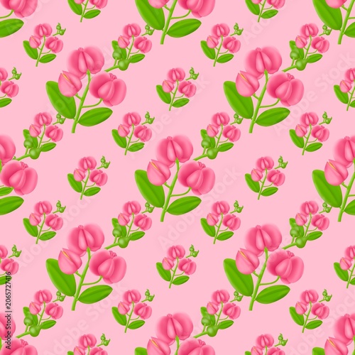seamless pattern with pink flowers