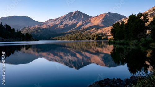 Colorful mountains beautifully reflect in a serene lake capturing the essence of wanderlust and natural beauty