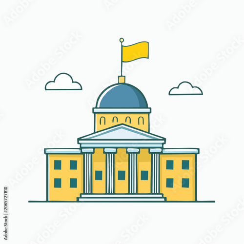 Government Building with Columns and Flag