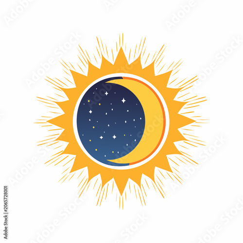 Sun and Moon with Stars Illustration