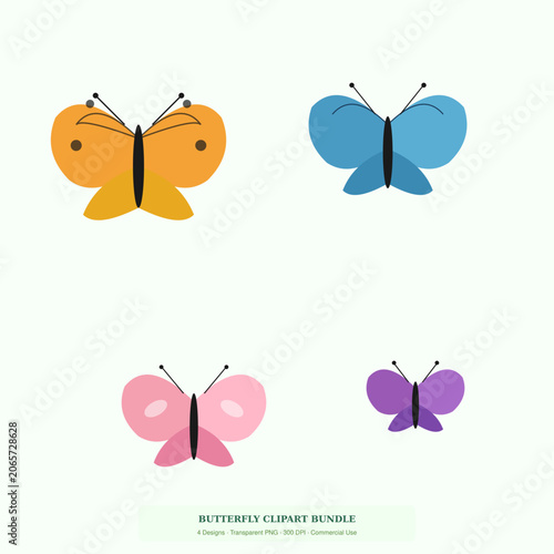 Cute Colorful Butterfly Clipart SVG Bundle with Minimal Flat Design