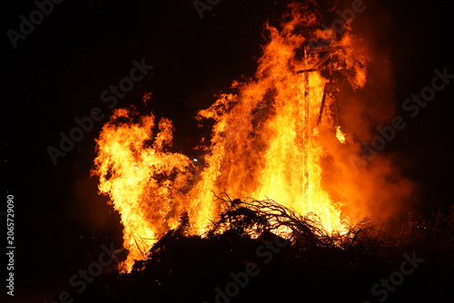 Принти на полотні Powerful flames burn an effigy of Judas during the traditional Orthodox Easter in Chania, Crete