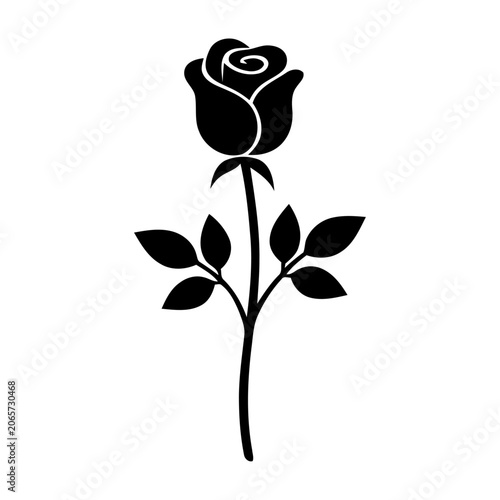 Elegant Rose Silhouette Tattoo with Leaves Vector