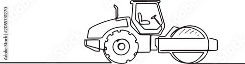Obraz na plátně Single one line drawing massive industrial road roller vehicle
