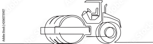 Εκτύπωση καμβά Single one line drawing massive industrial road roller vehicle