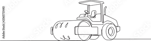 Fotografie Single one line drawing massive industrial road roller vehicle