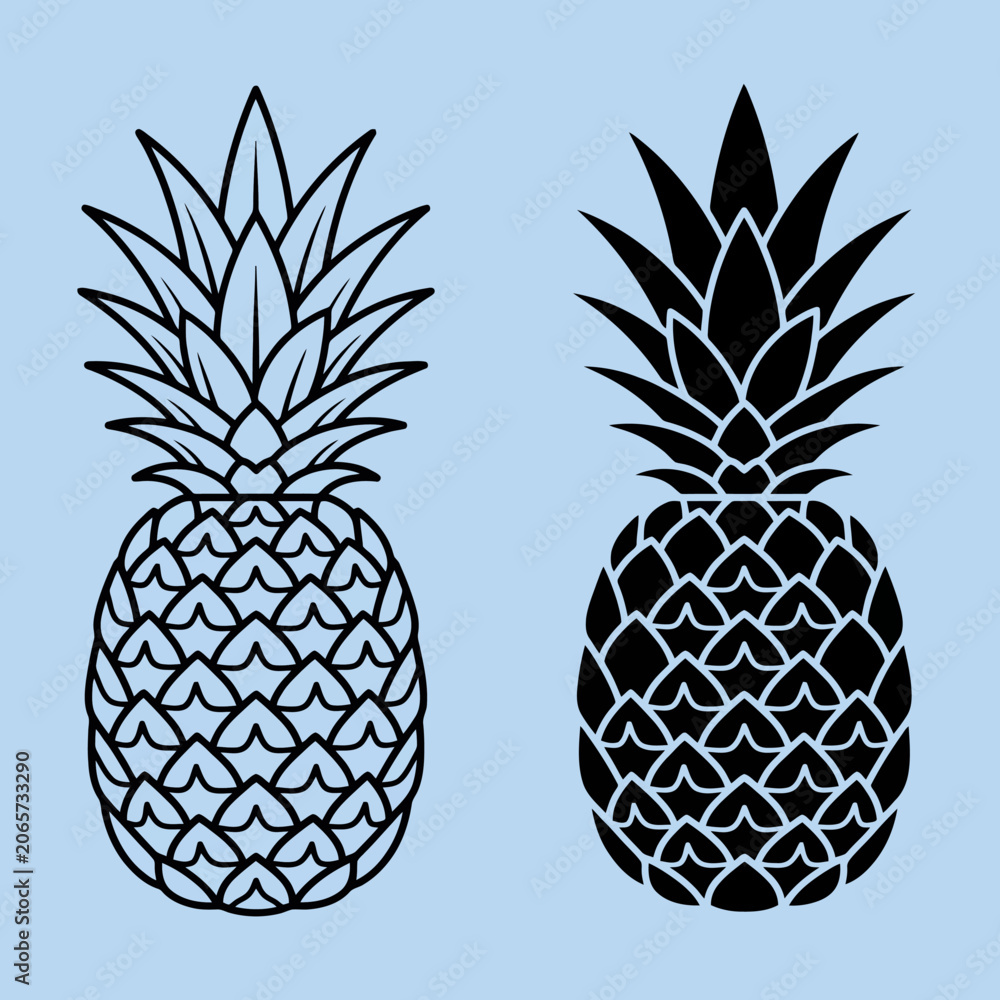 Obraz premium Two stylized pineapple illustrations on a light blue background