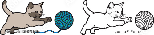 Playful Kittens Playing with Yarn Balls