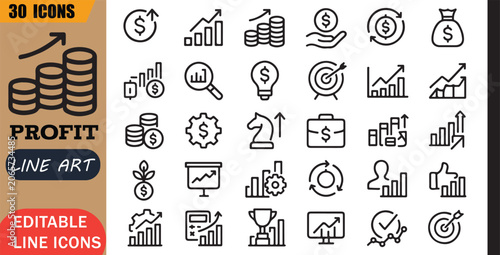 Foto Isolated profitability icons set, 20 editable line art icons set, profit profita