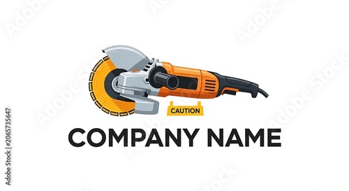 Orange electric angle grinder power tool logo design