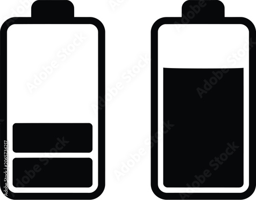 Battery icon vector set showing various charge power levels