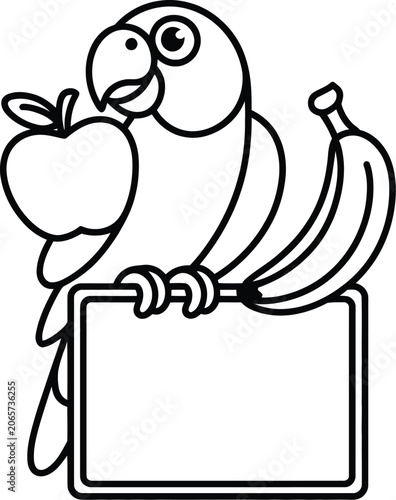 Parrot vector icon design with fruit and sign board, wildlife