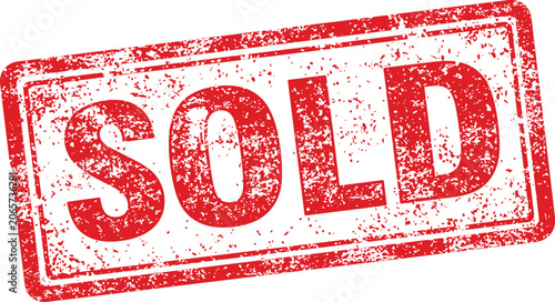 Sold stamp vector illustration with distressed red ink texture
