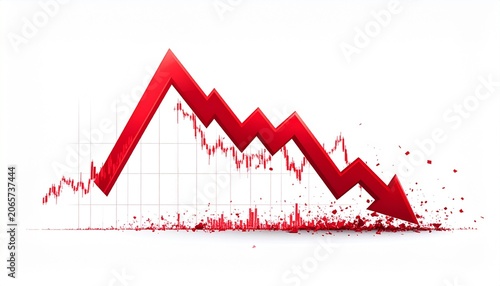 A declining red graph line plummets downward dramatically on a grid background.