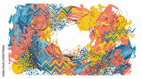 Vibrant Abstract Art Background with Brushstrokes and Geometric Patterns
