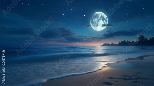 Moonlit beach at night