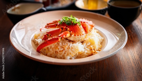 crab meat on rice in the coffee shop