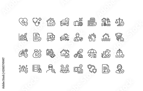 Tableau sur toile Life health home auto travel property and liability policy outline icons collect