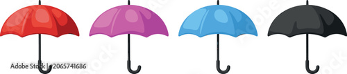 Photos Colorful Open Umbrella Icon Set with Red Pink Blue and Black Parasols for Rainy