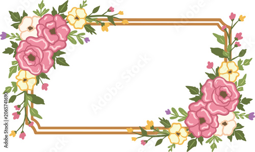 Double line floral rectangle frame