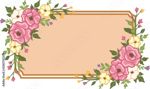 Floral rectangle frame pink roses