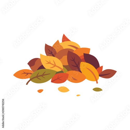 Pile of colorful autumn leaves in varied shapes, seasonal foliage arrangement for fall nature, harvest, woodland, botanical, and natural design, colorful illustration
