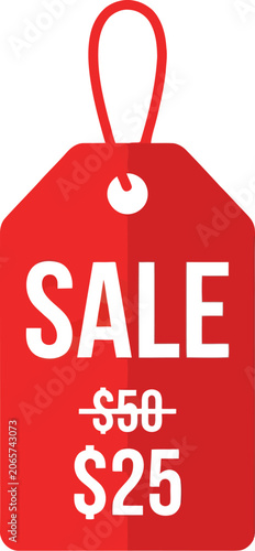 Red sale tag with discounted price