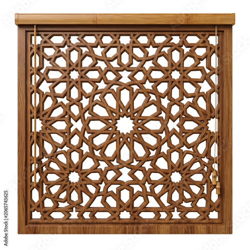 Принти на полотні Square carved wooden lattice panel with intricate Islamic geometric pattern