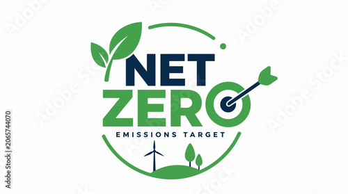 Net Zero Emissions Target Logo With Green Elements.