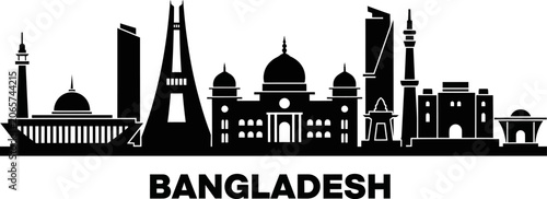 Bangladesh landmarks and famous buildings silhouette