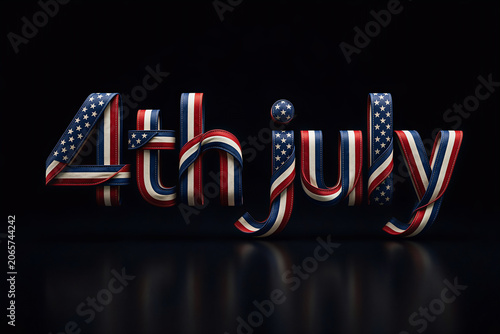 4th of July text in 3d realistic ribbon