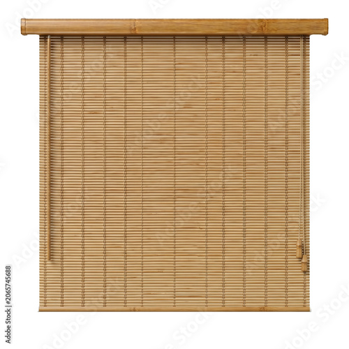 Obraz na plátně Natural light brown bamboo roll up window blind with pull cord