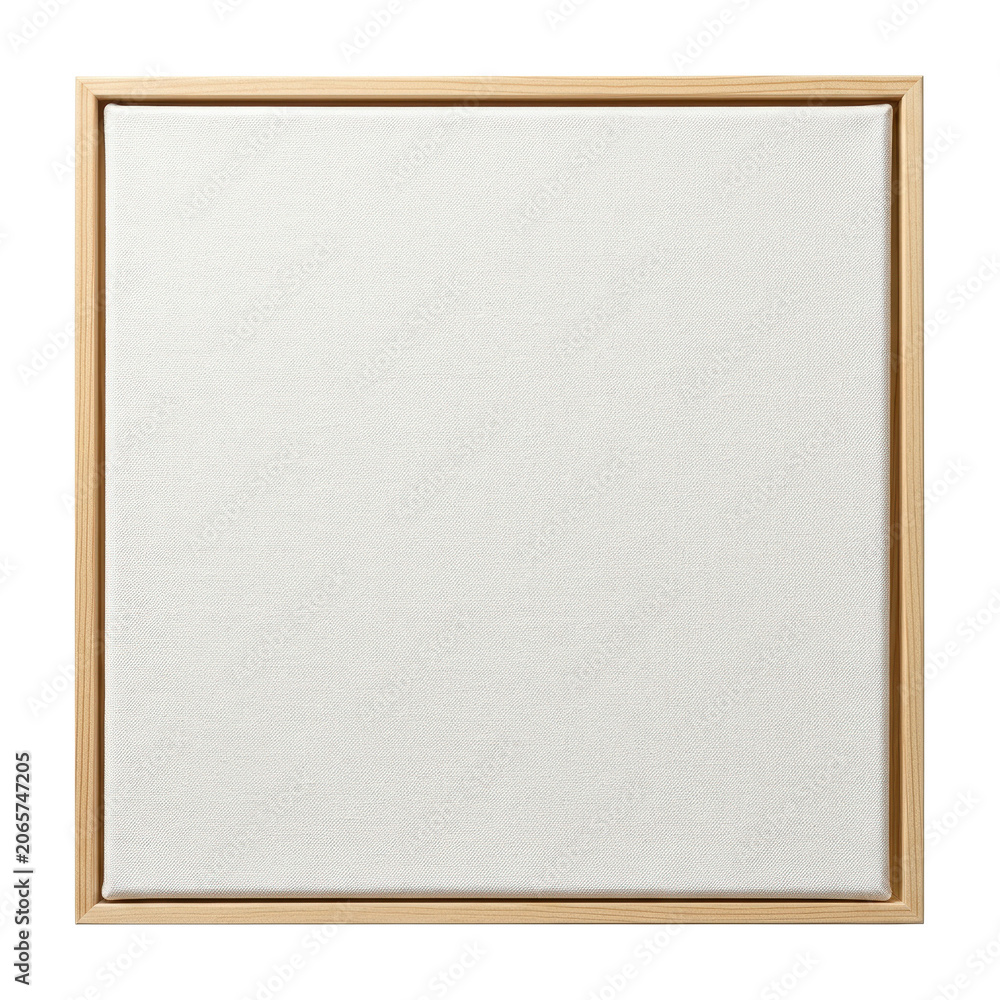 Fototapeta premium Blank white canvas mockup in a light wooden frame
