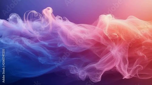 Vibrant blue red pink smoke plume flowing with captivating gradient color transition across dark abstract background