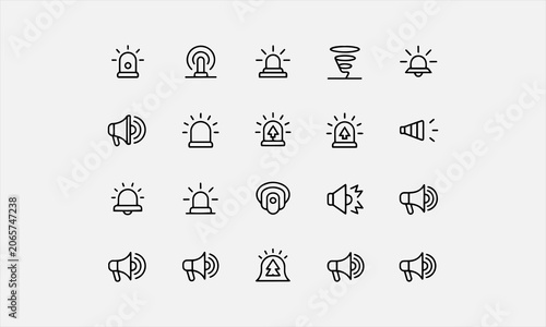 Foto Emergency siren warning alarm line art icon set vector illustration