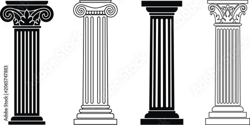Quadro em tela Classical architectural columns collection featuring Corinthian Ionic and fluted