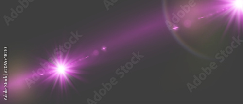 purple anamorphic light leak with neon glow stars on dark background