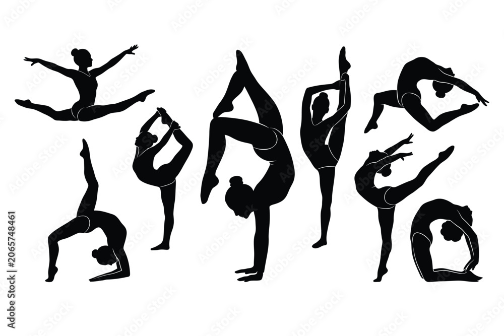 Fototapeta premium Artistic Gymnastics and Contortionist Female Silhouettes Collection