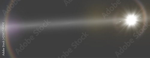 Cinematic anamorphic lens flare overlay with rainbow arc and light leak