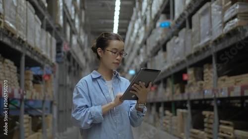 Female Warehouse Employee Communicating by Phone During Inventory Operations