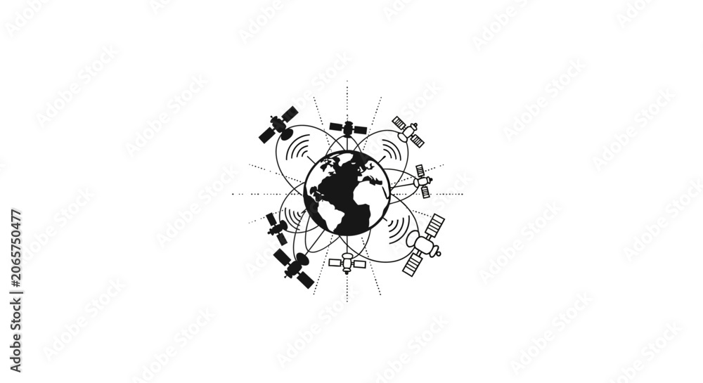 Fototapeta premium Global Satellite Communication Network Vector Illustration