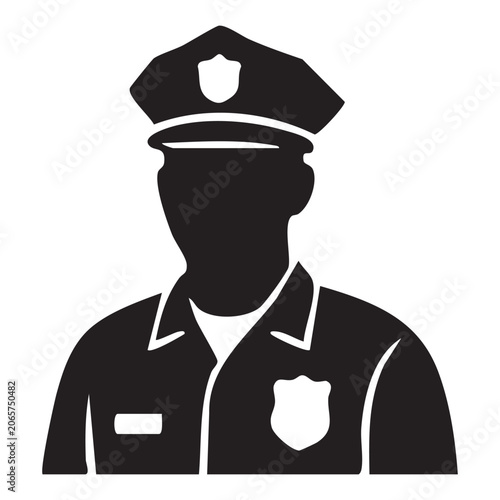 Black silhouette of a police officer isolated on white background, Vector, illustration