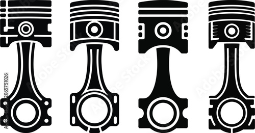 Tablou pe pânză Car engine piston vector icon set black silhouette auto parts