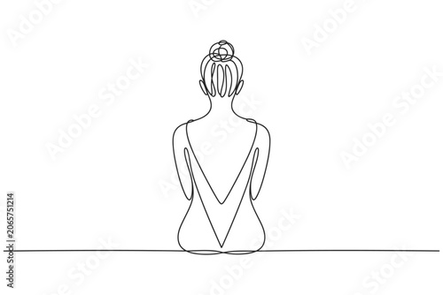 Foto Continuous line art of a woman from behind with a hair bun silhouette minimalist