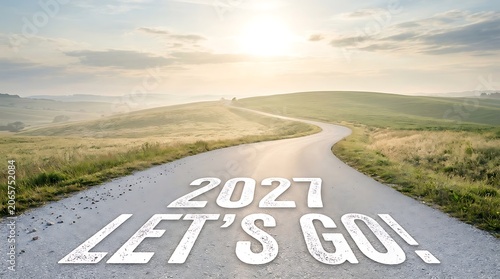 2027 lets go concept with text on a road leading into the horizon
