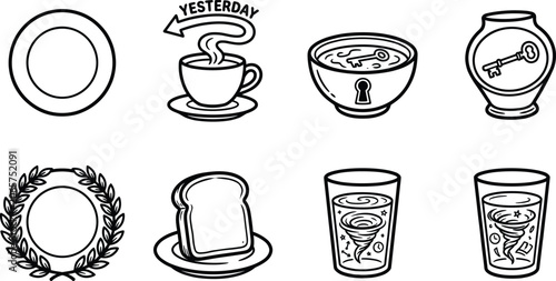 Tableau sur toile Metaphorical Breakfast Doodle Element Set Featuring Coffee Cup Toast Plate Keyho