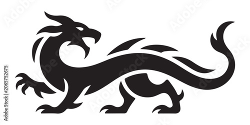 Minimalist logo design featuring a powerful modern dragon silhouette in solid black style for creative brand identity projects